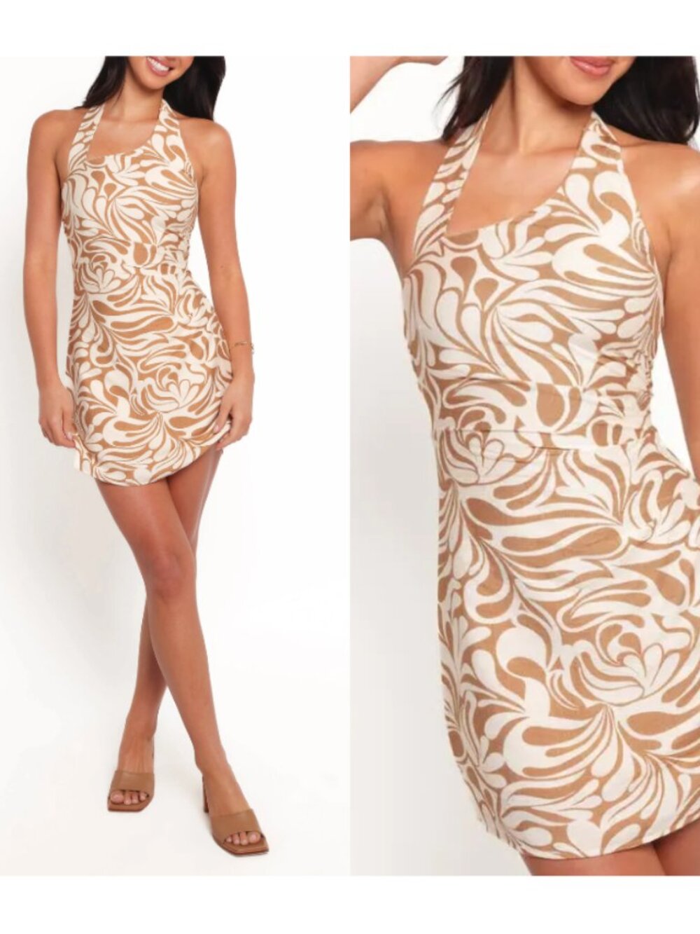 ☀️ PETAL & PUP Cass Asymmetric Cotton Halter Mini Dress Printed Medium